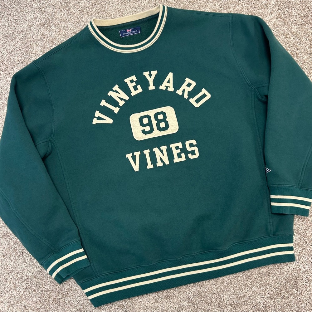 Vineyard Vines Mens Size XL Green 98 Varsity Crewneck Sweatshirt Fleece Pullover